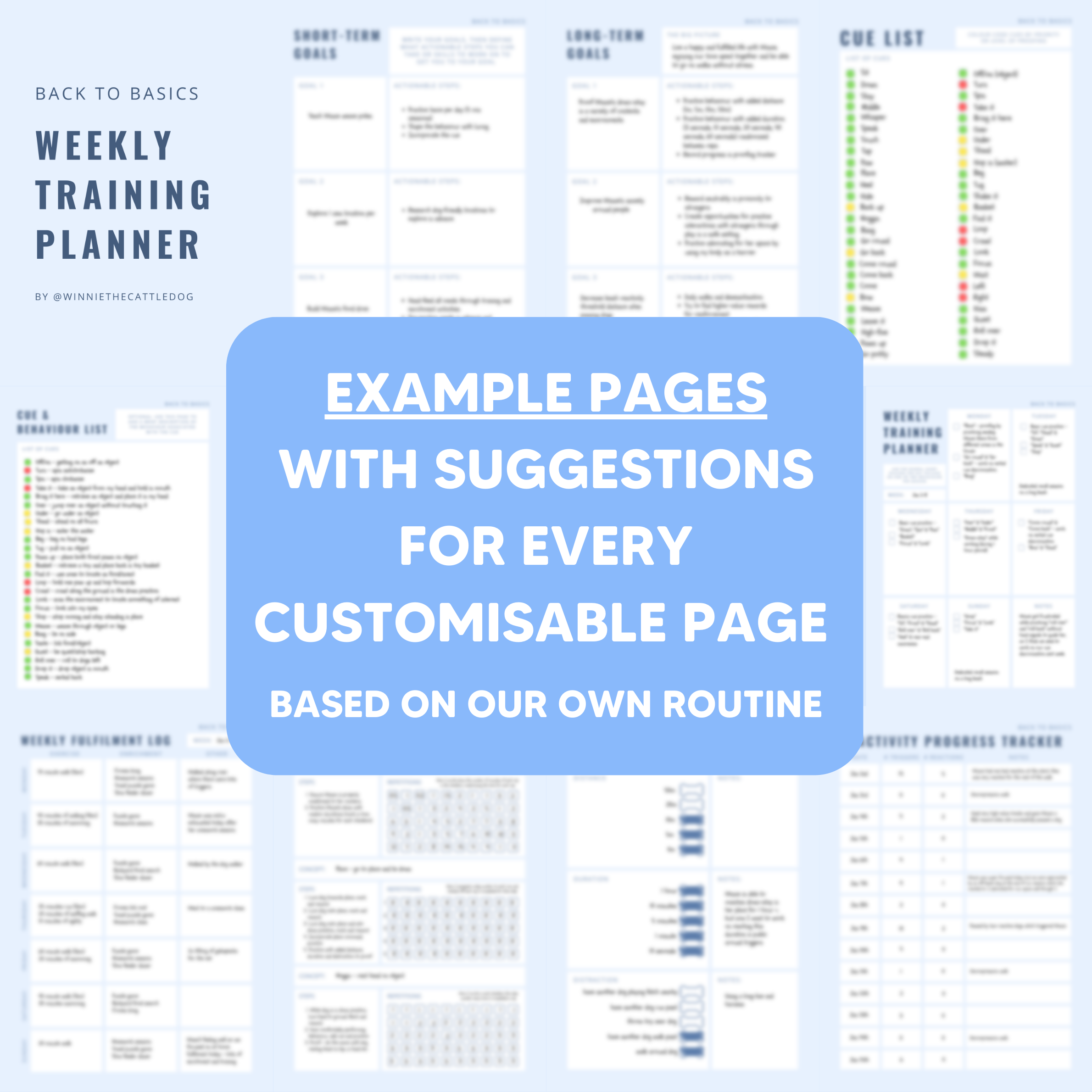 example page for dog training planner
